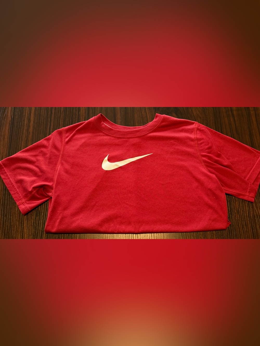 Nike Kids Red Short Sleeve Dri-Fit Tee with White Swoosh Size L